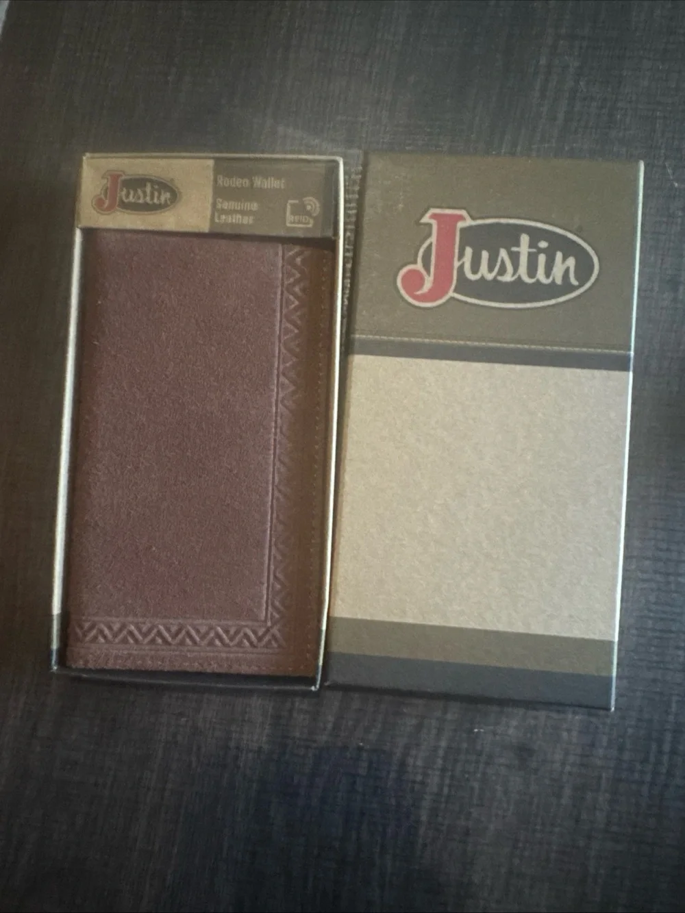 Justin Rodeo Wallet Brown Roughout Leather Western Bifold NEW